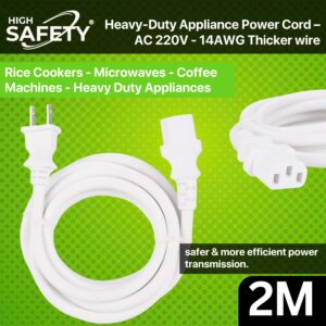 Heavy-Duty Replacement Power Cord - Appliances Spare Power Cable, Rice Cooker, Computer, Microwave, Coffee Machine, 14AWG – High-Safety Extension Cable for Home & Office Use