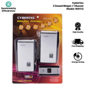CYBERTEC Wireless Doorbell 120M 2 Sound Bells Weatherproof Set | High Quality | Ringer 25 Song WD112 WD113 | Kinetic Doorbell No Battery Required | Instructions in Product Packaging | Popular design as seen in Shopping Malls