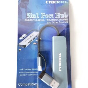Cybertec USB C HUB 5 in 1 Type C To HDMI 4K High Speed USB 3.0 Ports SD/TF Card Reader For Laptop Computer Port Hub 5IN1 USB C hub,5 in1 USB-C hub, Type-c multiport Adapter with Gigabit Ethernet, 3 prots USB 3.0 hub for Data, 100W Power Delivery,