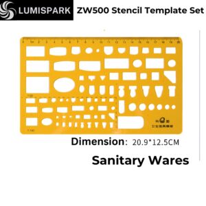 ZW500 Stencil Geometric Drawings Templates, Drafting Stencils Measuring Tools, Plastic Clear Ruler Shapes for Architecture, Office, Studying, Designing and Building | Drawing Templates for Shapes Furniture Electrical Sanitary Mix