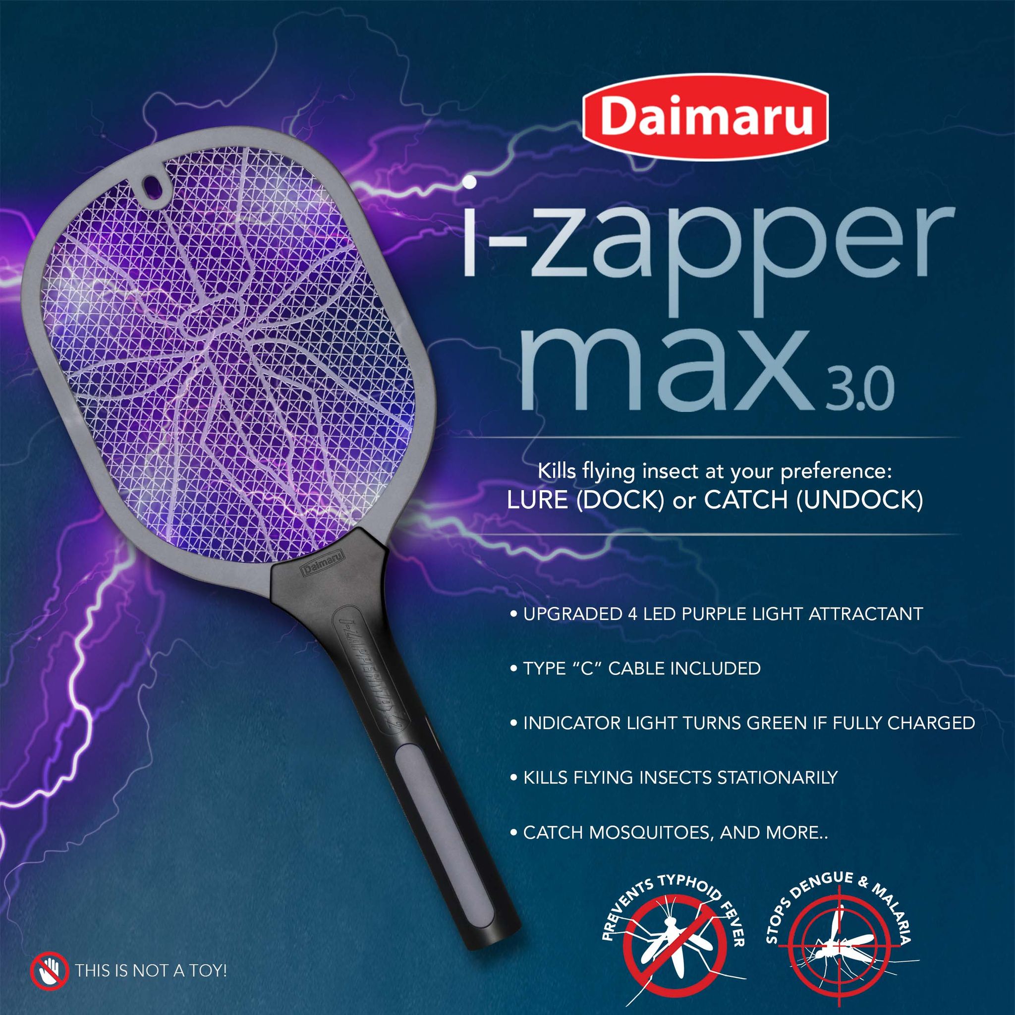 Mosquito Swatter Racket for Car or Home Daimaru Insect Killer Bug Zapper Rechargeable Electric Raquet IZAPPERMAX2 IZappermini | i-Zappermax2 i-Zappermini | Fast Shipping