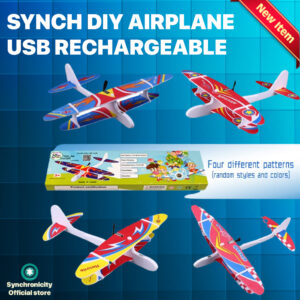 SYNCH Toy Jet Airplane Kit | Plane USB Rechargeable Biplane Propeller | Educational Toy Aircraft | Glider Outdoor Flying Games | Perfect Gift for Boys | Ages 3+