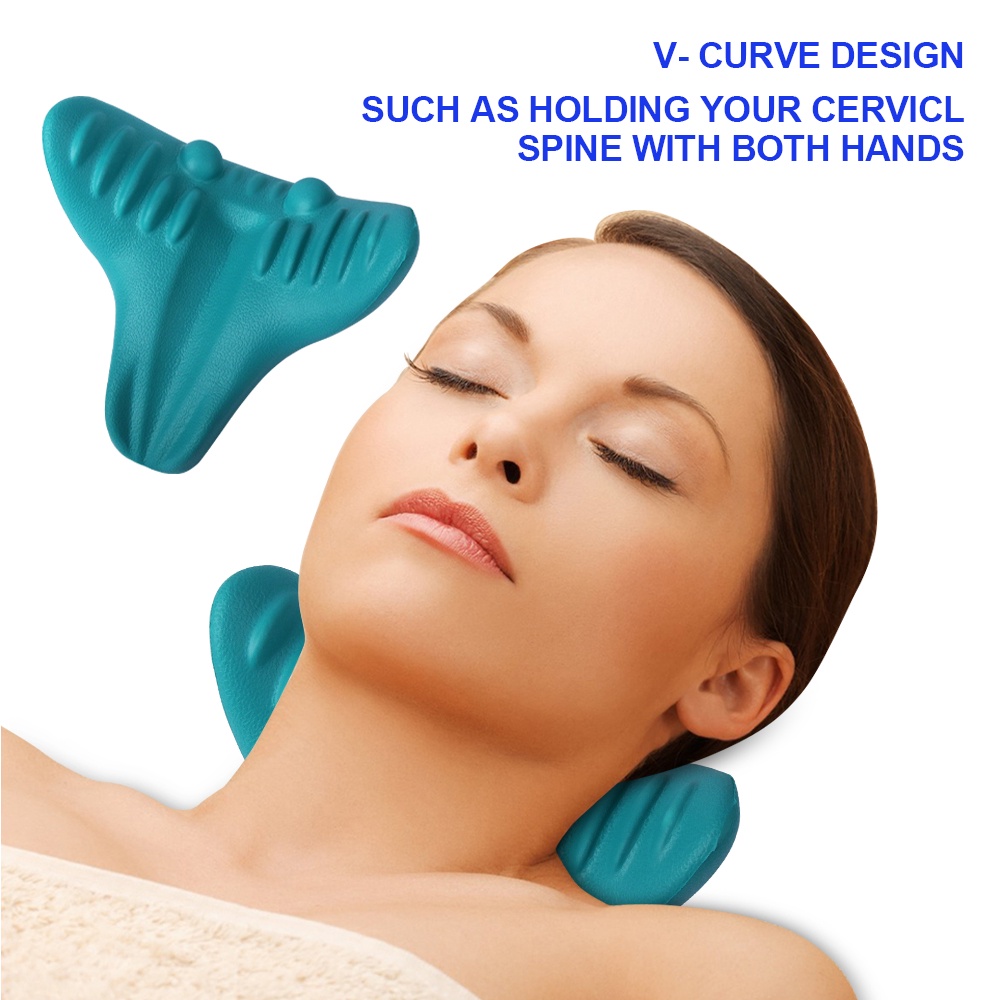 CERV102 Neck and Shoulder Relaxer, Cervical Traction Device for TMJ Pain Relief and Cervical Spine Alignment, Chiropractic Pillow Neck Stretcher (Blue)