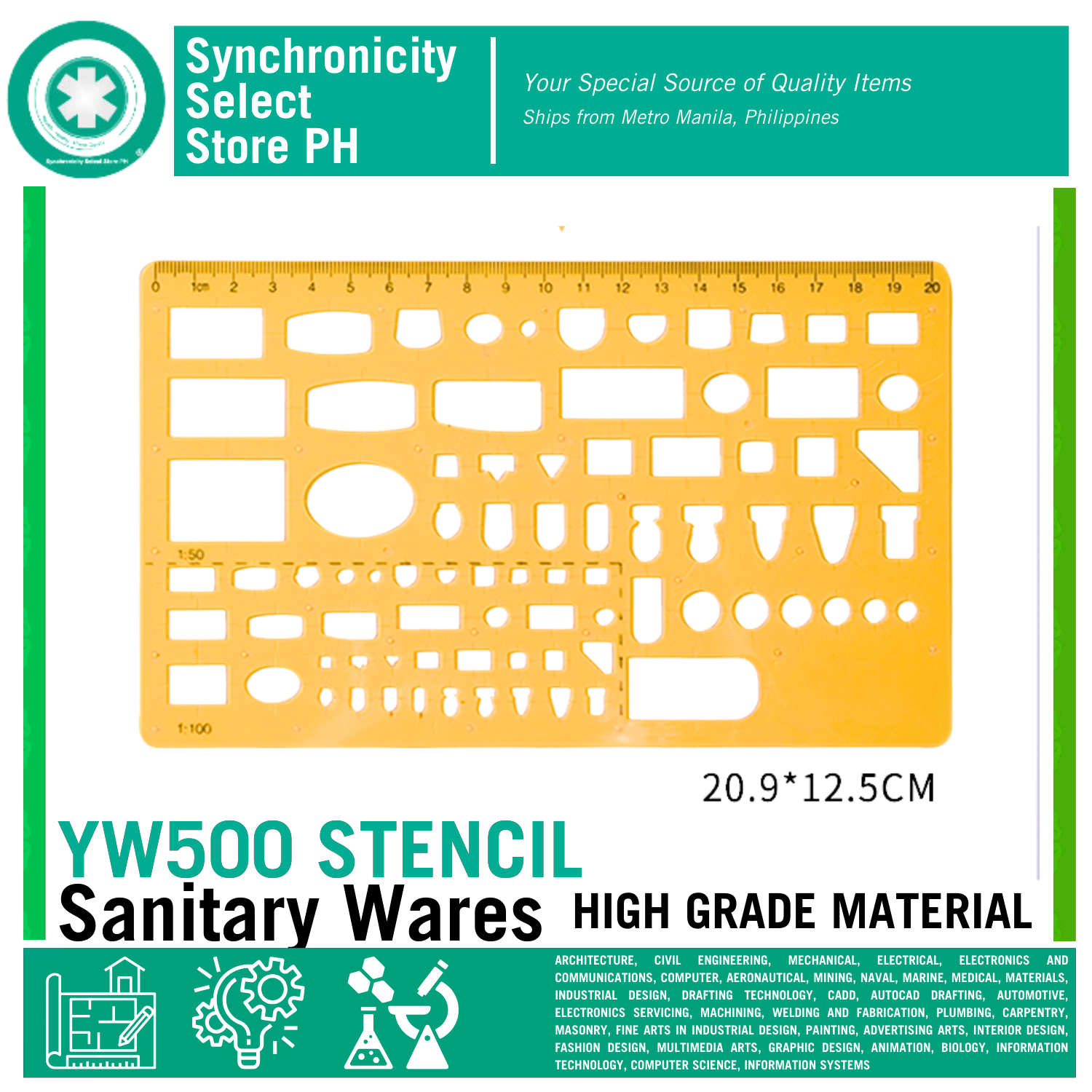 YW500 Stencil Geometric Drawings Templates, Drafting Stencils, Ruler Shapes for Architecture, Professional House Plan Building Formwork Interior Design Furniture Drawing | YW500 Stencil Set | Drawing Templates for Shapes Furniture Electrical Sanitary Mix