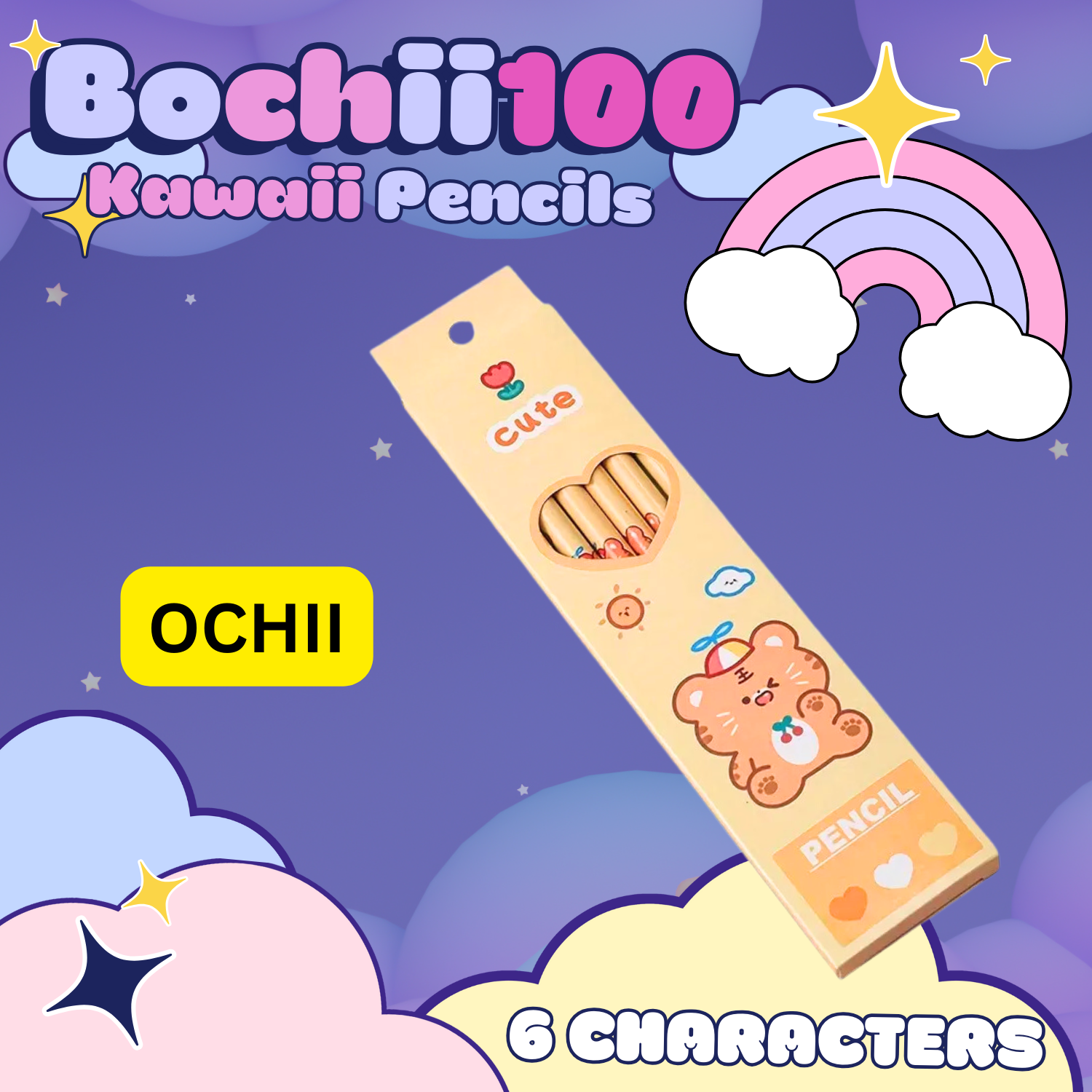 BOCHII100 6pcs/1set/ Cute Cartoon HB Pencils With Eraser Tip. cute pencils for children, holiday gifts for kindergarten prizes | Pencils For Writing Drawing Sketching Stationery Prize Gift