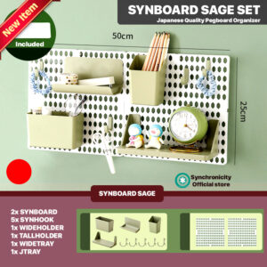 SYNBOARD Pegboard No Drilling Install Wall Storage Display Shelf Desk Organizer Home Decor Hanging Rack | Must Have Space Saver | Complete Set Includes 9 Complementary Accessories for the Set You Get