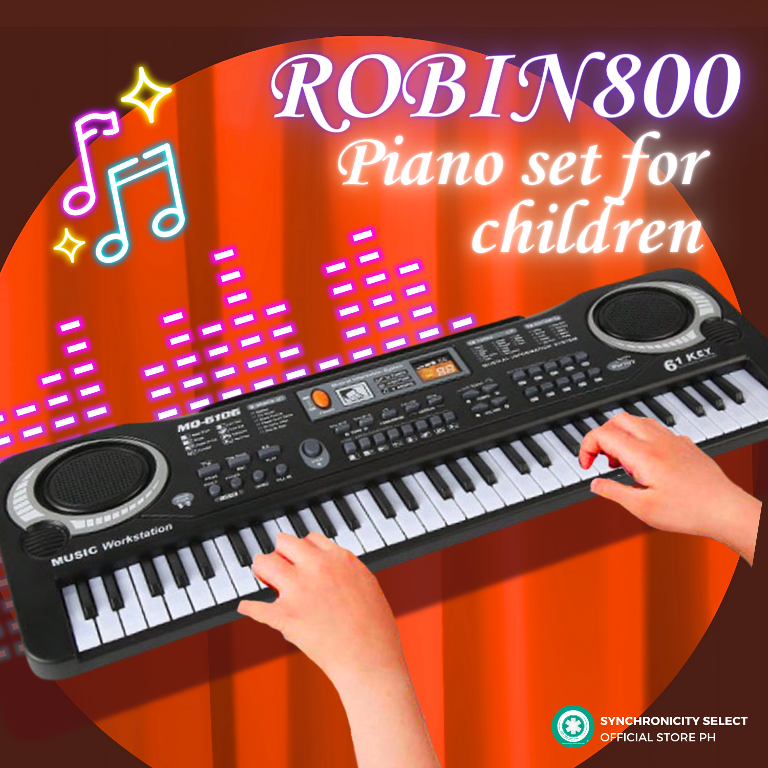 PianoKid61 - 61 Key Portable Electronic Piano Keyboard with Microphone - Ideal Teaching Gift for Beginner Boys & Girls | Digital Organ Keyboard with USB, Black | Musical Instrument for Kids Ages 4-13