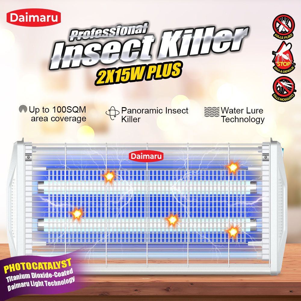 DAIMARU INSECT KILLER BT2X15W | Electric Bug Zapper | Pest Control Anti-Dengue for Home or Business | UV Electric Insect Trap 2X15W Mosquito Killer Lamp | Daimaru Professional Insect Killer | 120SQM COVERAGE HEAVY DUTY | FAST SHIPPING