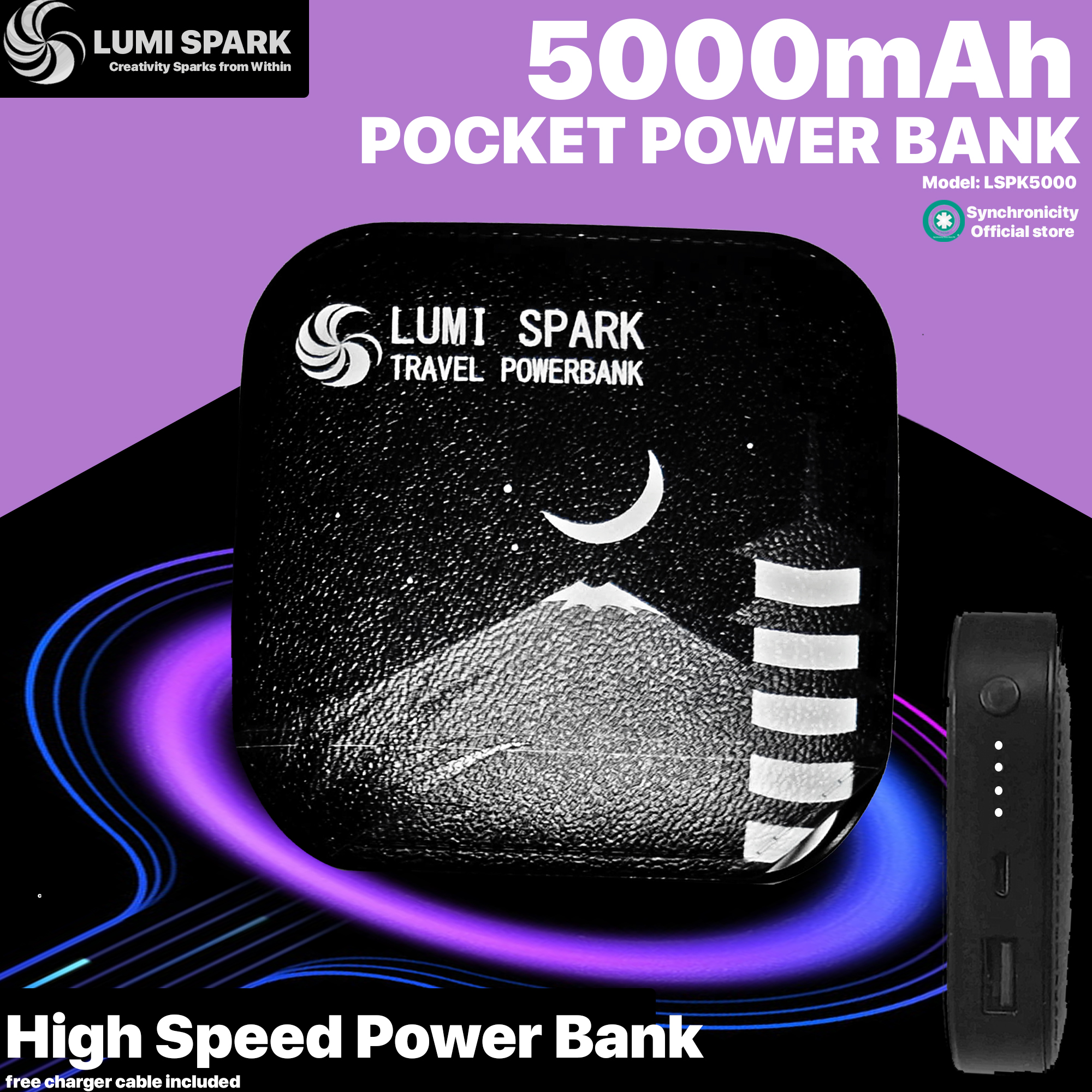 LUMISPARK Travel Power Bank 5000mAh | Pocket Powerbank for School, Work, or Vacation | Lightweight Lithium LSPK5000