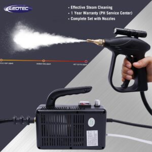 LEDTEC Handheld Steam Gun, 2600W 220V Electric High Pressure Heavy Duty Steam Cleaner | 120C 248F High Temperature Portable Steam Cleaner within 20s | Includes Several Nozzle Brushes + Flashlight | for Furniture Car Aircon Household (Black All-In-One Set)