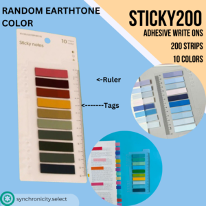 STICKY200 Adhesive Write-Ons - (1 Set = 200 Strips in 10 Colors) with Ruler Slide, Sticky Tabs, Notes, Index Tabs, Page Markers, Memo Pad Stickers, Notepad for Book Annotation, Office & School Supplies