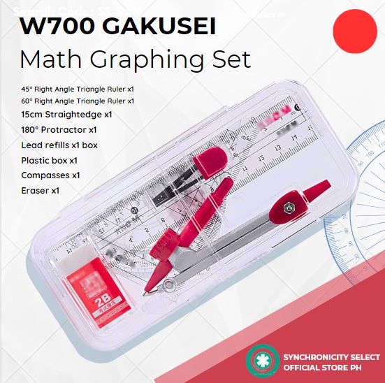 Student 8-Piece Math Geometry Set with Ruler, Compass, Protractor | School Supplies, Exam Essentials | Metal Compass, Pencil Case, Eraser, Pencil Refills | Student, Engineering, STEM Tools (Gakusei W700 / Synchronicity W100)