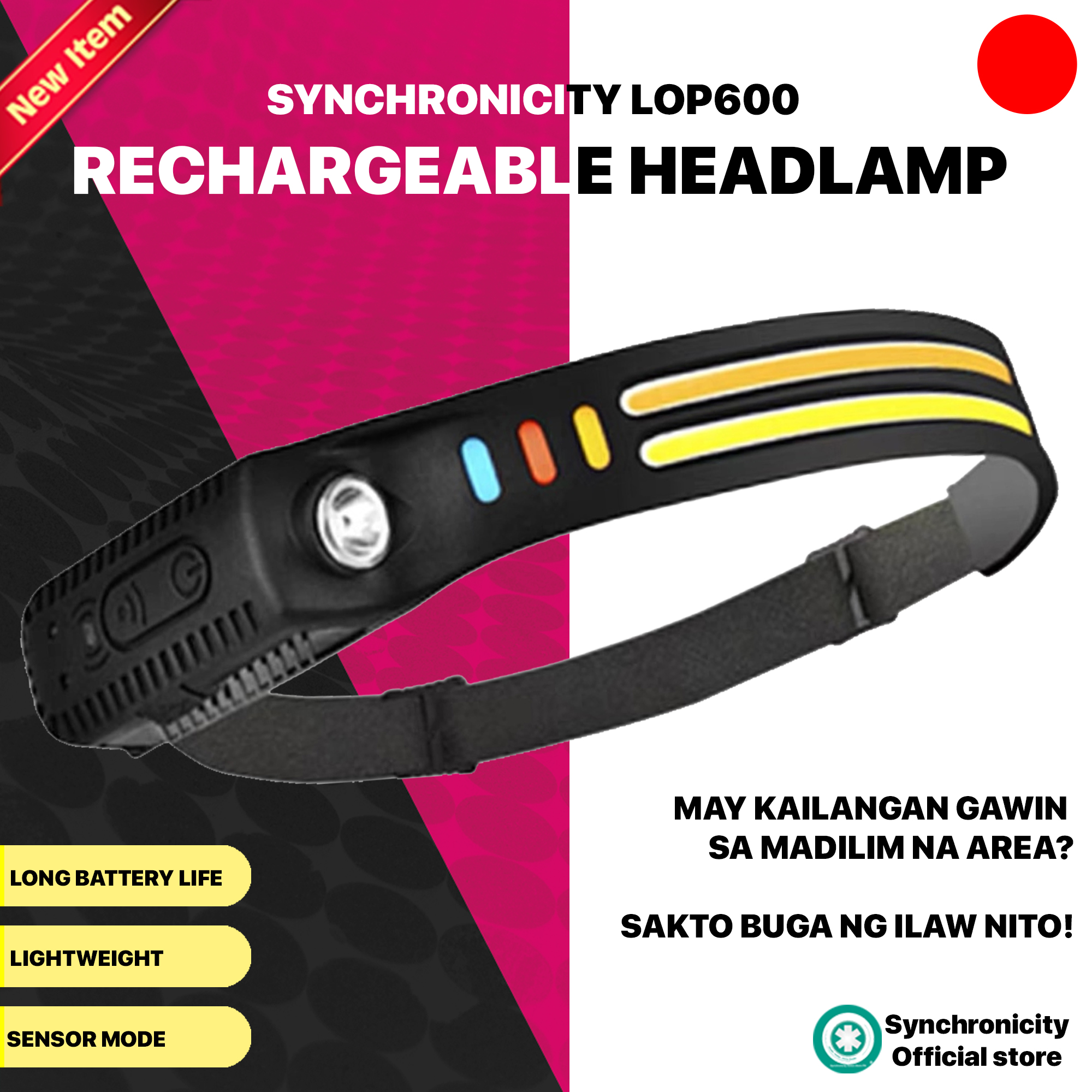 Headlamp Rechargeable 230° Wide Beam Head Lamp LED with Motion Sensor for Adults - Camping Accessories Gear, Waterproof Head Light Flashlight for Hiking, Running, Repairing, Fishing, Cycling LOP300 LOP600 LOP900