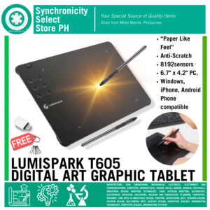 LUMISPARK T605 Graphic Tablet | New Paper Finish Texture & Anti-Scratch Surface | Synchronicity Digitools | Digital Art 8192 Sensors | 6.7“x4.2" Drawing Area | Windows | Android | MacOS/iOS | Local PH Supplier for Faster Delivery | Free Glove, Nibs & OTG