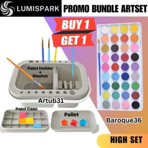 LUMI Paint Brush Cleaner ARTUB31- Paint Brush Holder with Palette and Handle, Paint Brush Rinser for Acrylic, Watercolor, and Water-Based Paints16 Holder, ARTUB 18 Palette Wells, Watercolor Oil Acrylic Gouache Painting