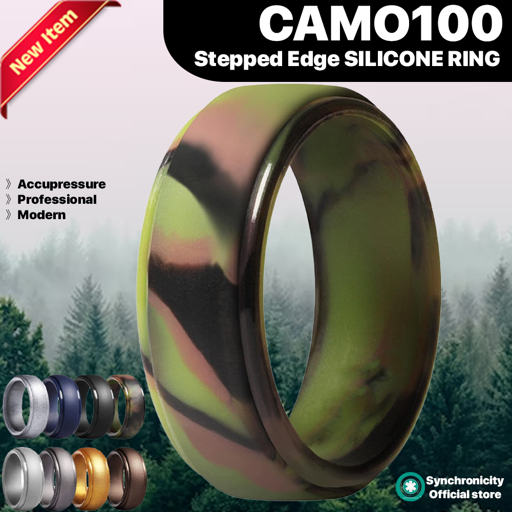 Korean Style Silicone Ring - Hypoallergenic Ring for Men, Work, Professional, Styled, Wedding and Active Sports Ring, Men Fashion, 10mm Wide Step Edge Rubber Band, 2.5mm Thick SIGMA100 | CAMO100 | MERC100 | MIDAS100 | BRONZ100 | GEAR100 by Synchronicity