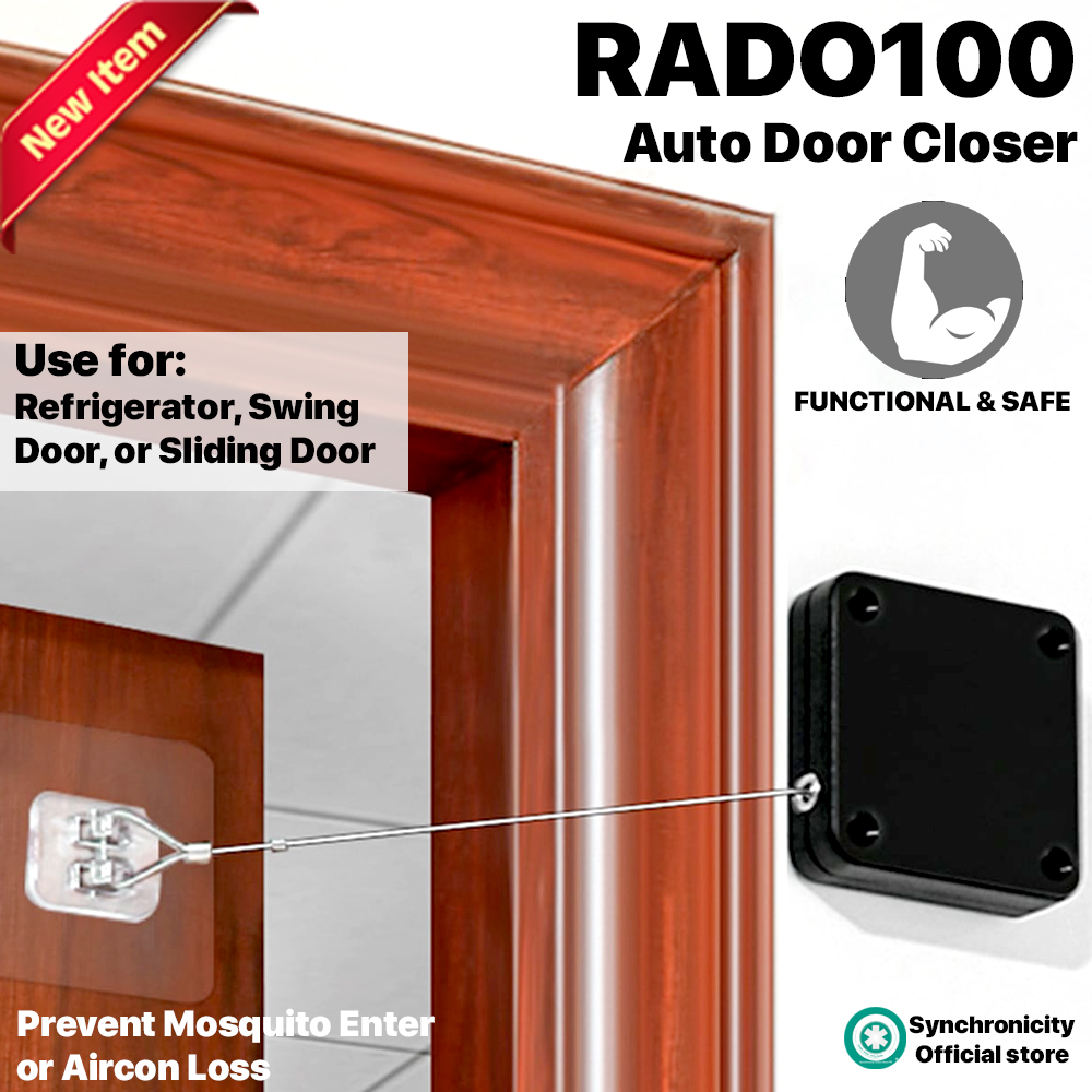 Automatic Door Closer Model: RADO100 - Punch-free Installation, Anti-Theft Retractable Coil, Save Power and Aircon, Anti-Dengue and Mosquito Prevention, Energy-Saving White/Black Pull Wire Rope (1000g)