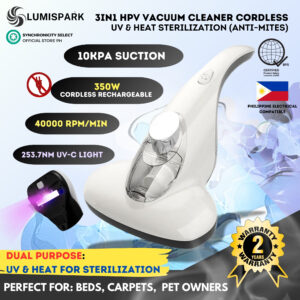 LUMISPARK Cordless UV Sterilization Vacuum Handheld Rechargeable | Heat Vacuum Cleaner for Bed Mattress Sofa Carpet Pillow | Can Remove Dog Hair and Bed Bug Mites | Synchronicity Brand | Dustmite Vacuum w UV & Heat | Heavy Duty Fast Shipping