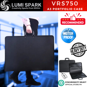 VRS750 A3 Portfolio Case Art Painting Sketch Bag | LUMISPARK Art Folder Sketch Carrying Case | Large 50x40cm Waterproof Moistureproof Heavy Duty | Zip Sketch Bag Tote Bag Sketch Board Bag with Shoulder Strap for Artist Students, Black