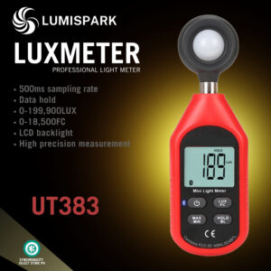 LUMISPARK LuxMeter Professional Light Meter – UNI-T UT383 Digital Lux Meter for Accurate Light Measurement, High-Precision Lux/FC Readings, Portable Handheld Illuminance Tester for Photography, Studios, Worksites & Indoor/Outdoor Lighting