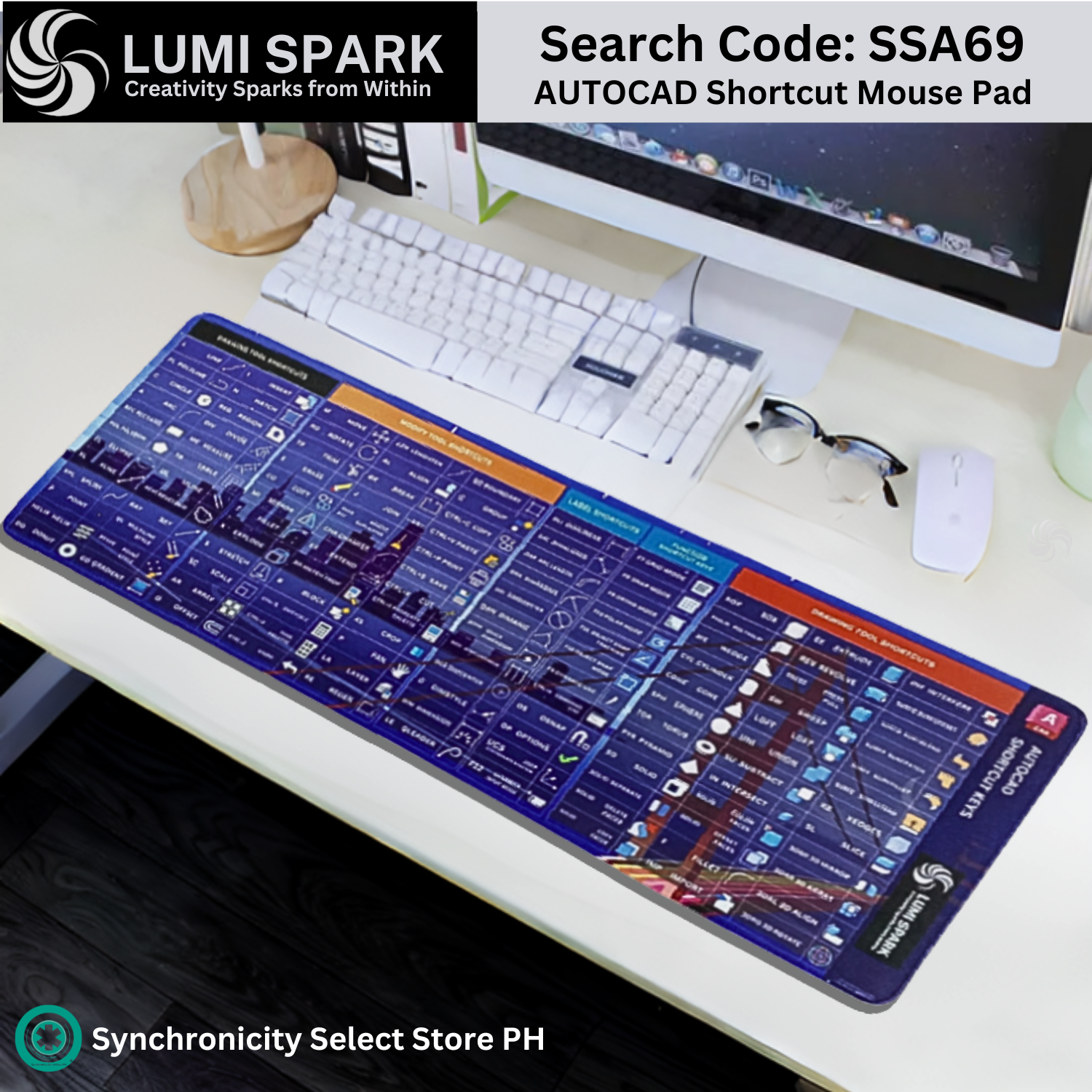 SSA69 AUTOCAD Shortcut Mouse Pad 80cm x 30cm Large Mousepad | San Francisco Golden Gate Background Office Mousepad | Workstation Cover Engineering Architecture Draftsmen| LUMI SPARK by Synchronicity Select Store PH