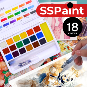 SSPaint Set Solid Watercolor Paint 12/18/24 Color | Free Refillable Paint Brush | Art Professional Portable Hand-Painted Children's Gouache Painting Supplies Beginner Tool Set
