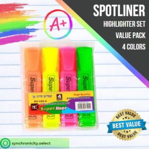 SPOTLINER 6pcs or 4pcs Highlighter Value Pack Set | Colorful Highlighter Set - Chisel Tip Markers with Quick-Drying Water-Based Ink!