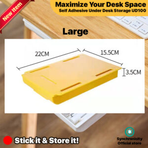 Under Desk Storage Drawer Self Adhesive for Table Desk Organizer | Model: UD100 by Synchronicity | Space Saver Hidden Storage Box for Home or Office