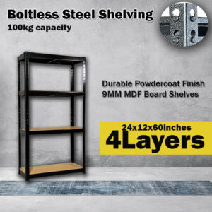 Harunara Boltless Steel Shelving Rack Heavy Duty 5 Layer 4 Layer MDF shelves 100KG Load 24"x12"x60" inches Bl24"x12"x60"