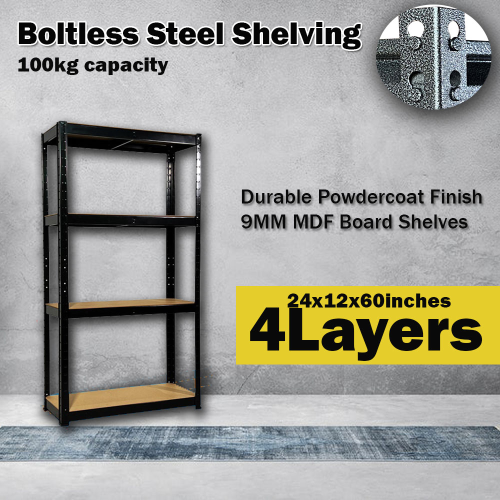 Harunara Boltless Steel Shelving Rack Heavy Duty 5 Layer 4 Layer MDF shelves 100KG Load 24"x12"x60" inches Bl24"x12"x60"