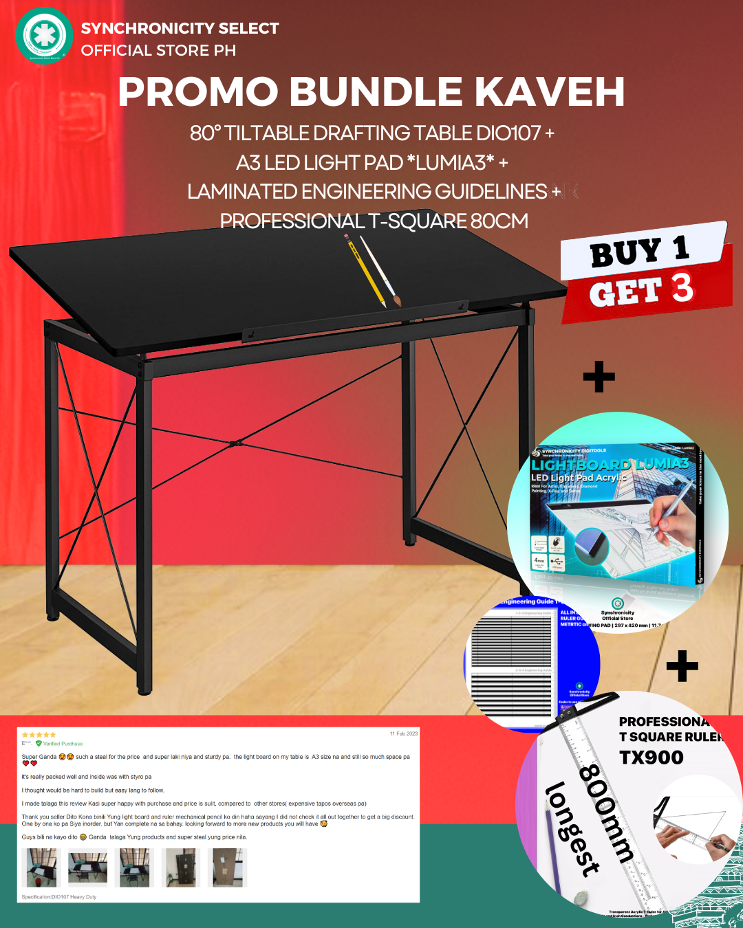DIO107 Drafting Table for Engineering or Architecture 80° Tiltable with Ledge | LUMISPARK Metal Adjustable Angle | Drawing Table for Engineer | Drafting table for Architect |, Angle Adjustable Top Desk | On Promo | Model: Synchronicity DIO107