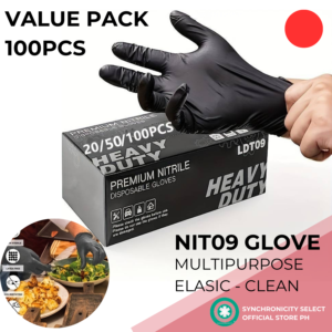 NIT09 Professional 100pcs Disposable Nitrile Gloves: Durable, Chemical Resistant, Waterproof, Powder-Free, Anti-static, Latex-Free Gloves for Kitchen, Cleaning, Tattooing, Hair Dyeing & More - Food Grade, Medium, Black, 4 Mil Thickness