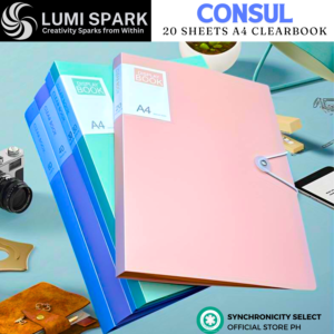A4 clearbook with button, 20 blue