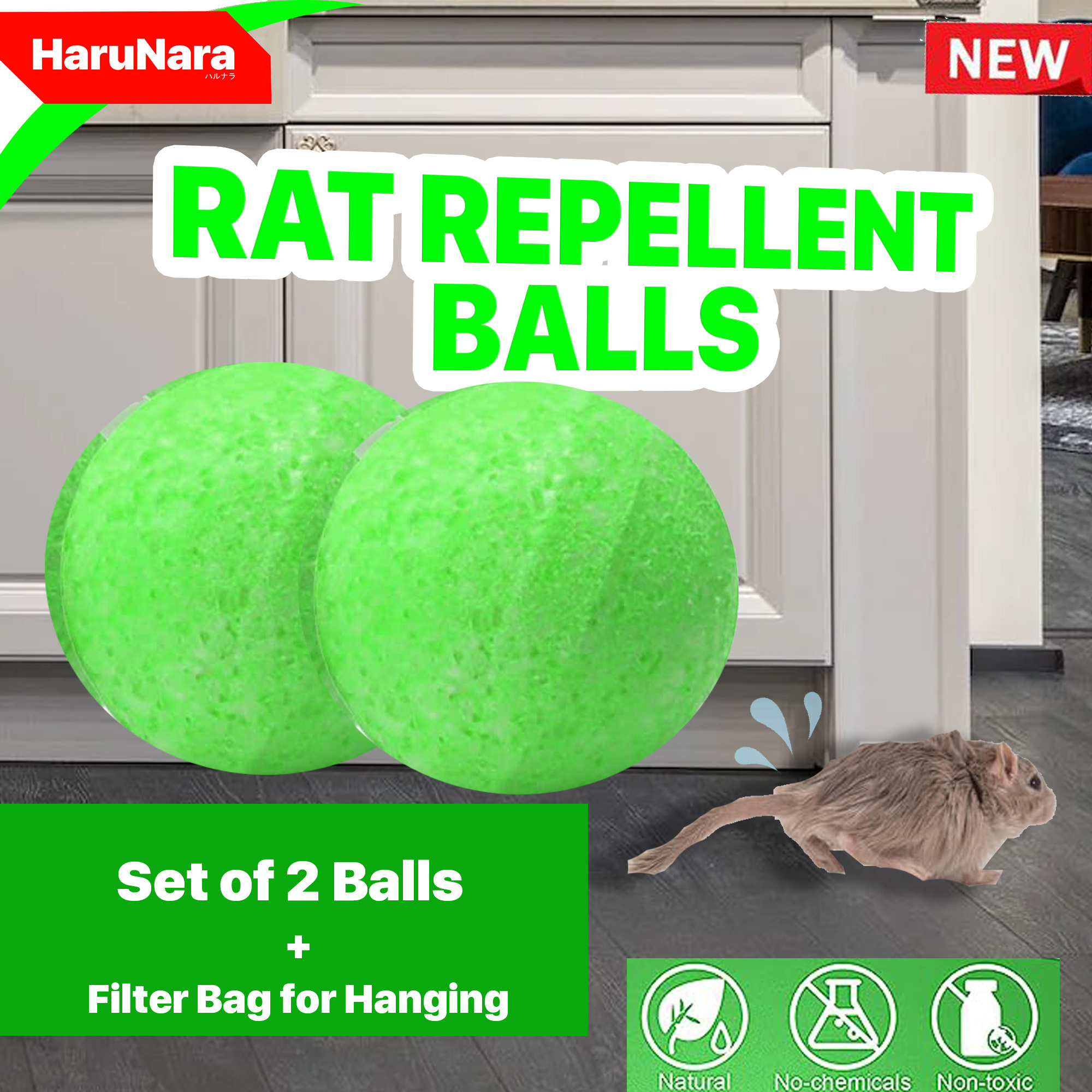 HARUNARA Rat Repellent Ball ERAT100 | Mouse Repeller Ball for Indoor and Outdoor Use, 2 Ball | Rodent Mouse Control | Daga Rat Control | Pest Control | Get Rid of Rats Discreetly | Safe for the Environment