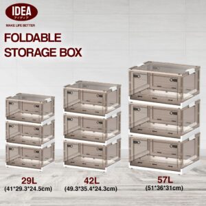 IDEA Storage Cabinet - Storage Containers, Stackable Plastic Shelves Organizer, Folding Storage Box, Collapsible Totes For Storage, 29L 42L 57L 85L Clear Storage Bins, Stackable Under Bed Storage Container
