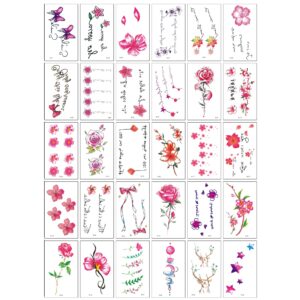 SYNCHRONICITY 30 Sheets Watercolor Flowers Temporary Tattoos Stickers for Women Girls and Kids