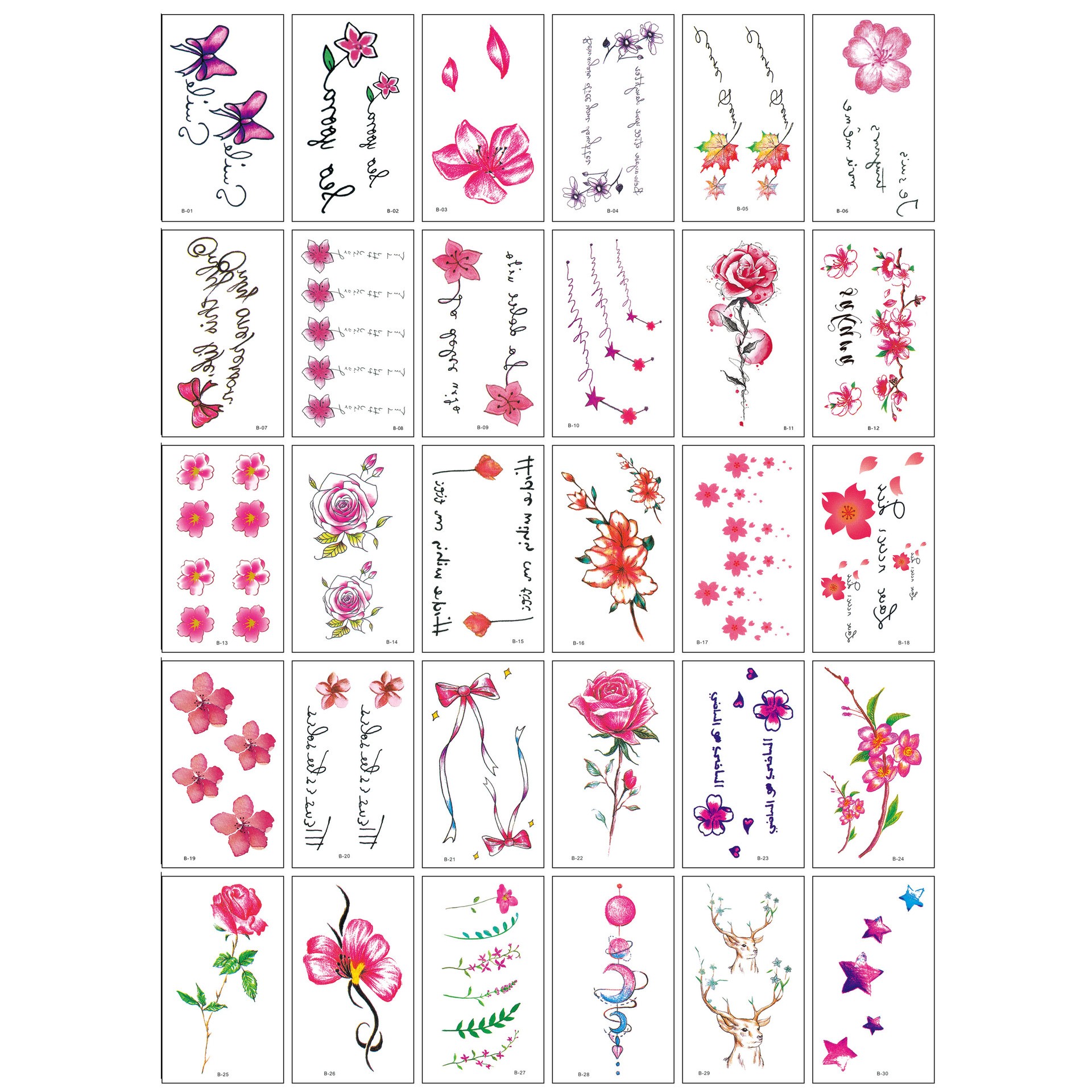 SYNCHRONICITY 30 Sheets Watercolor Flowers Temporary Tattoos Stickers for Women Girls and Kids
