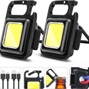 LEDTEC COB Keychain Work Light Keychain Flashlights 4 Light Modes 1600 Lumen, Keychain Light Emergency Light with Folding Bracket Bottle Opener and Magnet Base, Camping and Walking