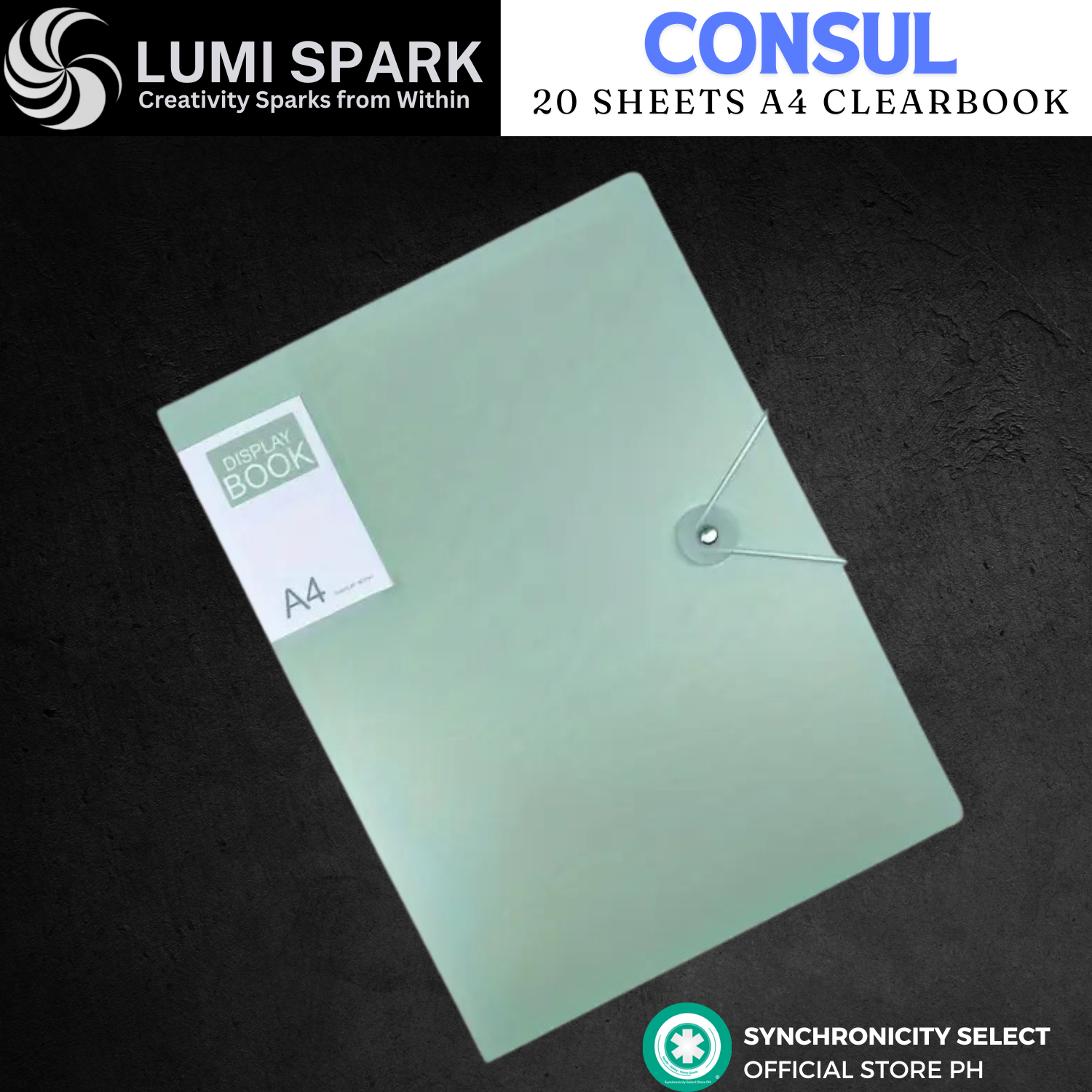 LUMISPARK CONSUL A4 Clearbook with Button Binding - Transparent Waterproof Sleeve Binder 20 Sheets | for Documents, Artwork, School, Office Filing, Music Sheet, Magazine Page Cutting, Premium Durable Storage (4 Colors)