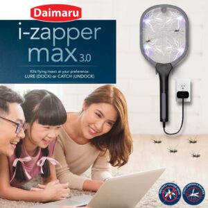 Daimaru IZAPPERMAX2 Easy-Grip Mosquito Swatter | with Daimaru LED Attractant | Rechargeable Battery | Power Indicator | New Model: I-zappermax2