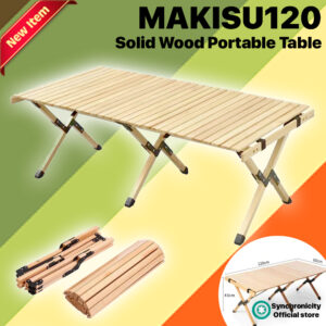 Outdoor Portable Foldable Table Solid Natural Wood Egg Roll With Storage Bag Camping | Garden Outdoors Aesthetic Japanese Makisu Table | MAKISU120 MAKISU90