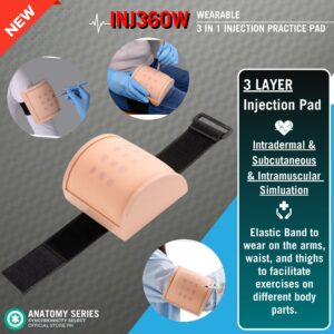 INJ360W Wearable 3-in-1 Injection Practice Pad | Realistic Training Pad for Intramuscular (IM), Subcutaneous (SQ), and Intradermal (ID) Injections | Medical Simulator for Nursing, Student, and Clinical Training 4o