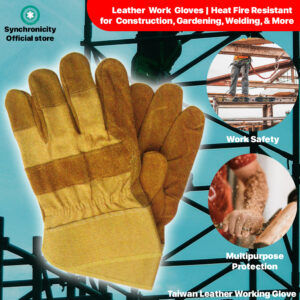 Leather Work Gloves | Heat Fire Resistant Mitts for Welding, Construction Grill Stove Baking Forge Glove