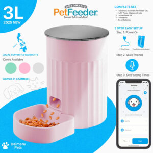 DAIMARU Smart Pet Feeder [3 Colors] – 3L Automatic Feeder with Voice Recorder, [Gift Box Set Includes Bowl, 4x AA Batteries, User Manual & Power Adapter] - Ideal for Personal Use or Gifting