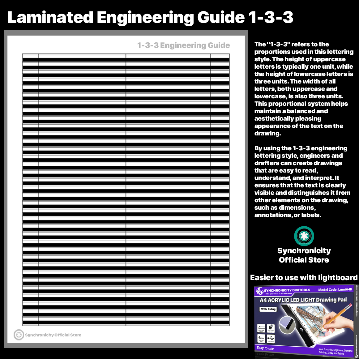 Laminated Engineering Guide 1-3-3 or 2-4-4 Synchronicity Select Lumi Spark Series Engineer Lettering