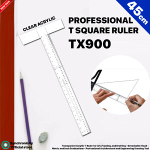 TX900 T Square Ruler 45/60/80cm- Transparent Acrylic T-Ruler for Art, Framing, and Drafting T-Square | Detachable Head - Metric and Inch Graduations - Professional Architectural and Engineering Drawing Tool