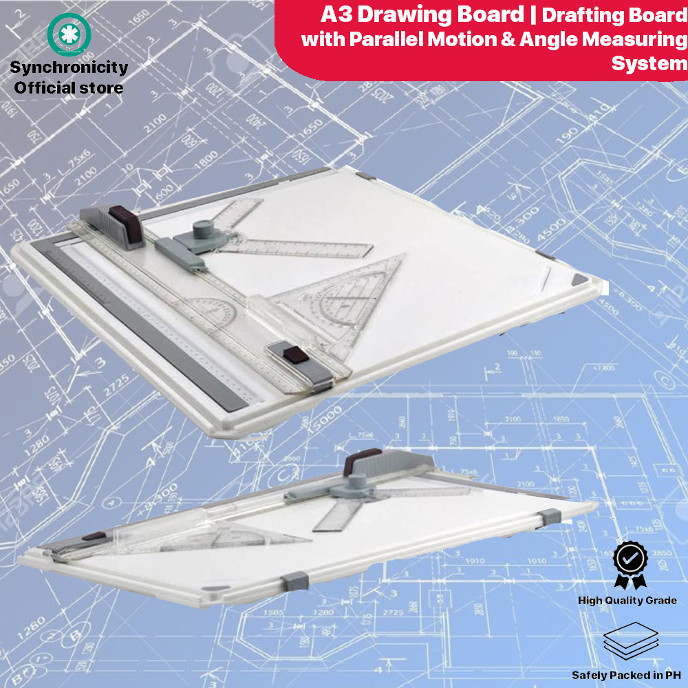 A3 Drawing Board by Synchronicity | Technical Drawing Surface with Built-in Rulers | Utility Tool Acrylic Template A3 Technical Drawing Board | with Multiple Rulers or Architecture Engineering | Professional with Parallel Motion Adjustable | New Release