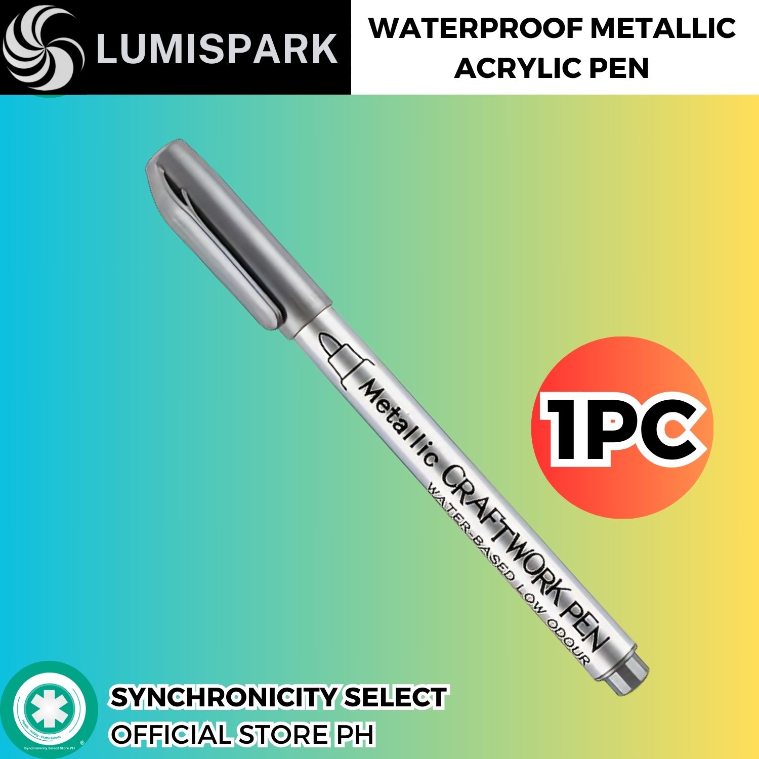 META50 Waterproof Metallic Acrylic Pen | Metal SIlver Metal Gold | Smudge Proof Water Based Markers for Ceramics Car Decor Blackboard Craft Arts Designs